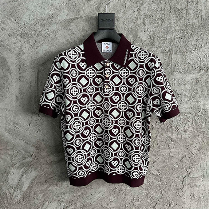 casablanca circular monogram jacquard knit polo shirt
